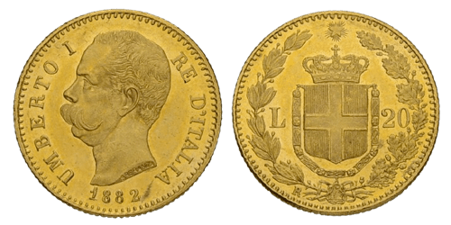 Italien, 20 Lire 1862-1897 Goldmünze