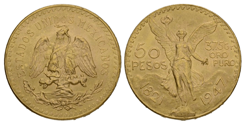 Mexico, 50 Pesos 1921-47 Gold Coin